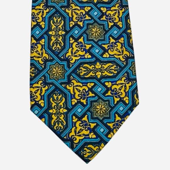 VTG V2 Gianni Versace Silk Necktie Blue Gold Black Baroque Medusa Luxury Italy